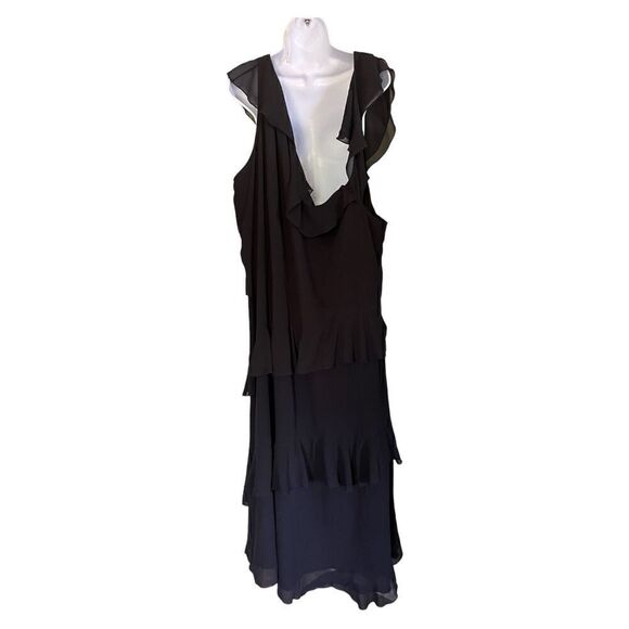 eShakti Plus Size 6X Dressy Black Sleeveless Dress Ruffled Tiers Tiers - Picture 2 of 9
